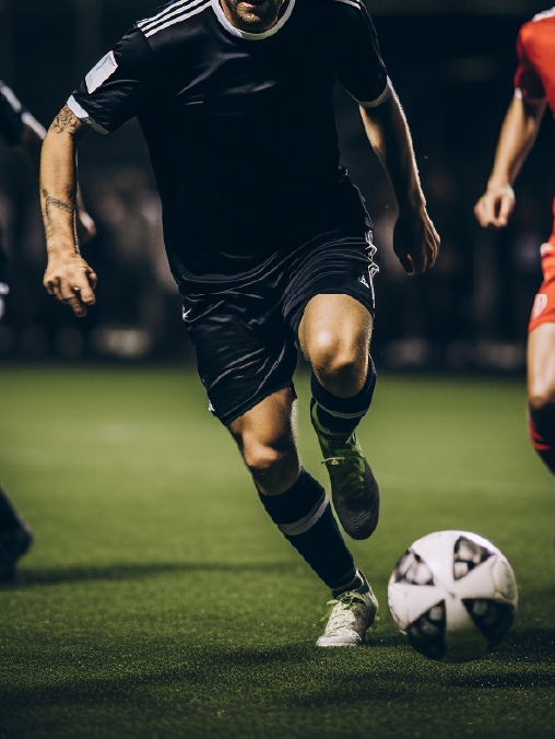 サッカーの試合中にボールを追う選手たち