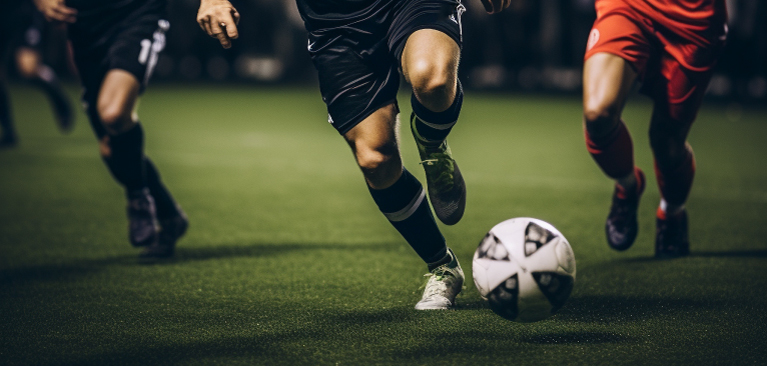 サッカーの試合中にボールを追う選手たち